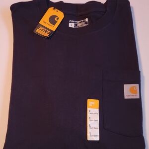 Navy Carhartt short sleeved t-shirt.